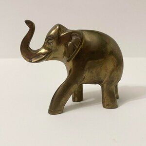 Vintage Brass Elephant Figure 3.5 Inch Long Trunk Up Figurine
